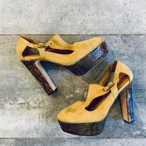 Bettye Miller yellow suede platform sandals